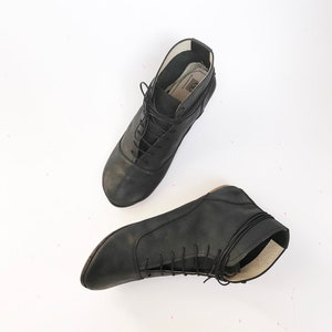 Womens Lace Up Ankle Boots in Black Italian Leather, Handmade Low Heel Booties, Elehandmade Shoes