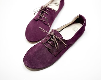 Oxfords Shoes in Burgundy, Oxblood Leather, Handmade Soft Laced up Flats Shoes, Elehandmade Spectators