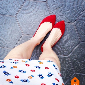 Pointy Toe Flats Shoes in Soft Red Italian Leather, Elehandmade Shoes