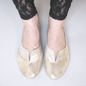 Oxfords de cuero dorado, bailarinas hechas a mano, bailarinas de cuero italiano