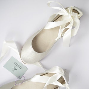 Wedding Shoes For Bride in White Gold Ivory Italian Leather, Ballet Flats with Ribbons, Elehandmade Shoes image 1