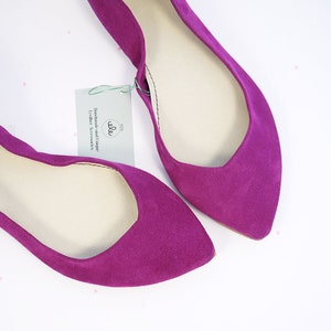 Pointed Toe Ballet Flats Shoes in Cyclamen Soft Italian Leather, Bridal Shoes, Elehandmade