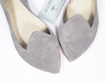 Loafers Shoes in Gray Soft Italian Leather, Pointed toe Flats, Elehandmade Shoes