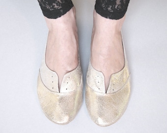 Oxfords Shoes in Soft Gold Leather Flats Shoes Ballerinas