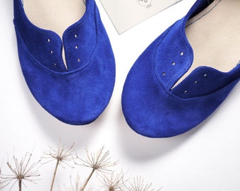 Womens Oxfords Shoes in Royal Blue Soft Italian Leather, Elehandmade Shoes