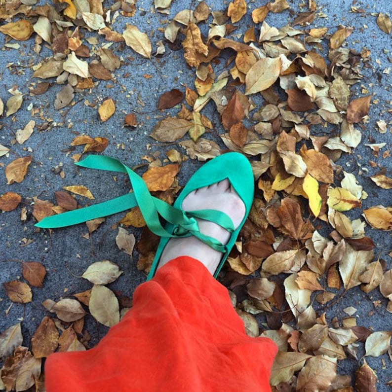 Red Ballet Shoes With Satin Ribbon, Mary Jane Low Heel Shoes, elehandmade image 10