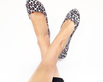 Leopard Print Ballet Flats, Elehandmade Italian Leather Ballerinas Shoes
