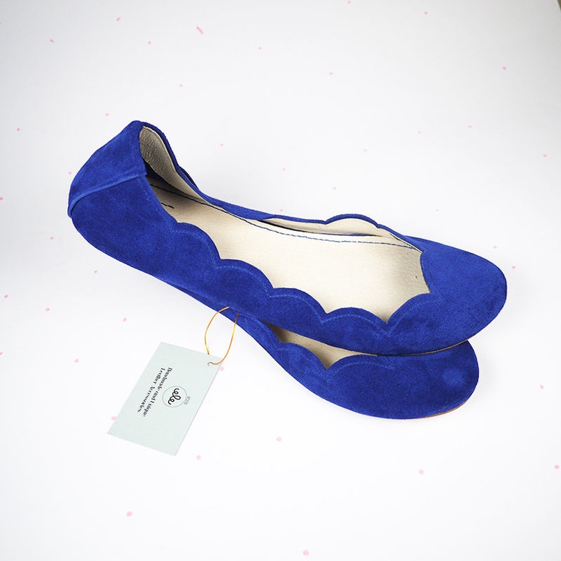 Ballet Flats Shoes in Royal Blue Italian Soft Leather, Bridal Shoes, Elehandmade 画像 6