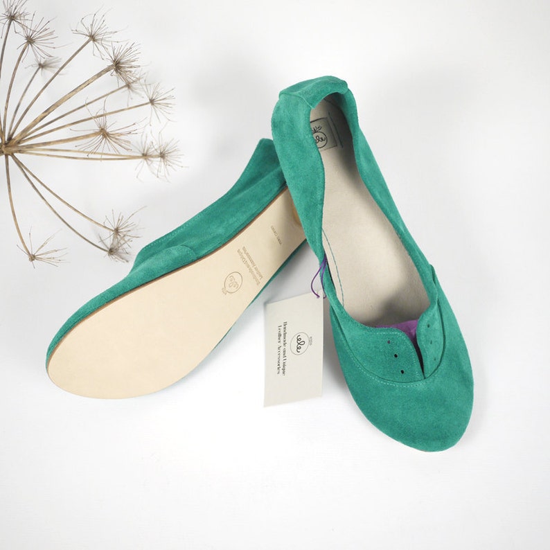 Oxfords Shoes in Emerald Aqua Green Italian Soft Leather, Elehandmade Flats Shoes image 4