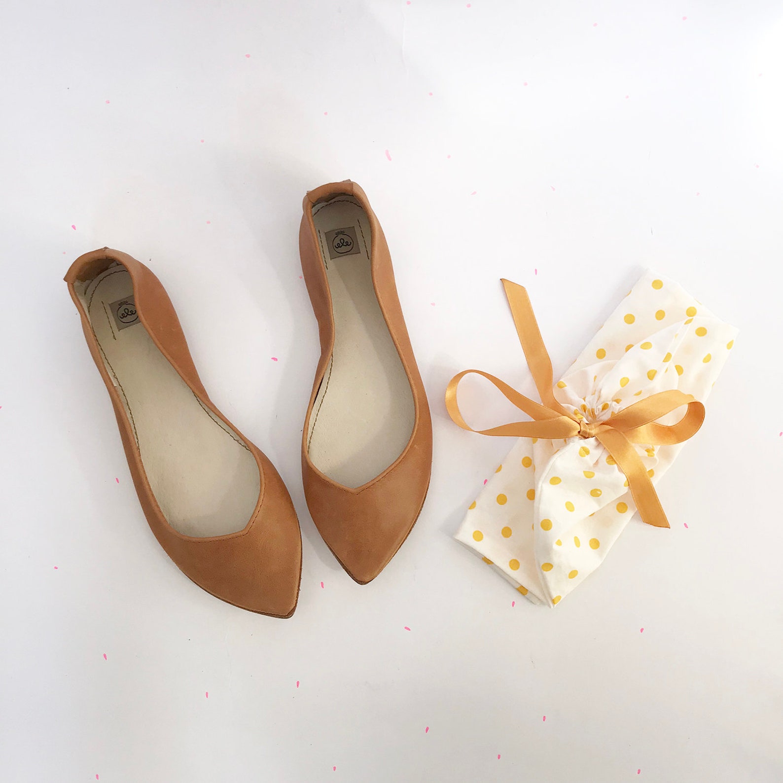 leather ballet flats in tan italian leather, pointed handmade ballerina, bridal shoes, elehandmade low heel comfortable flats