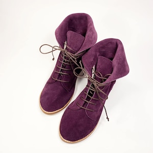 Women Ankle Boots in Oxblood Burgundy Italian Soft Leather, Lace up Medium Heel Booties, Elehandmade Shoes