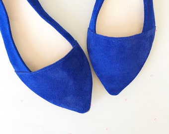D'orsay Pointy Toe Flats in Cobalt Royal Blue Soft Italian Leather
