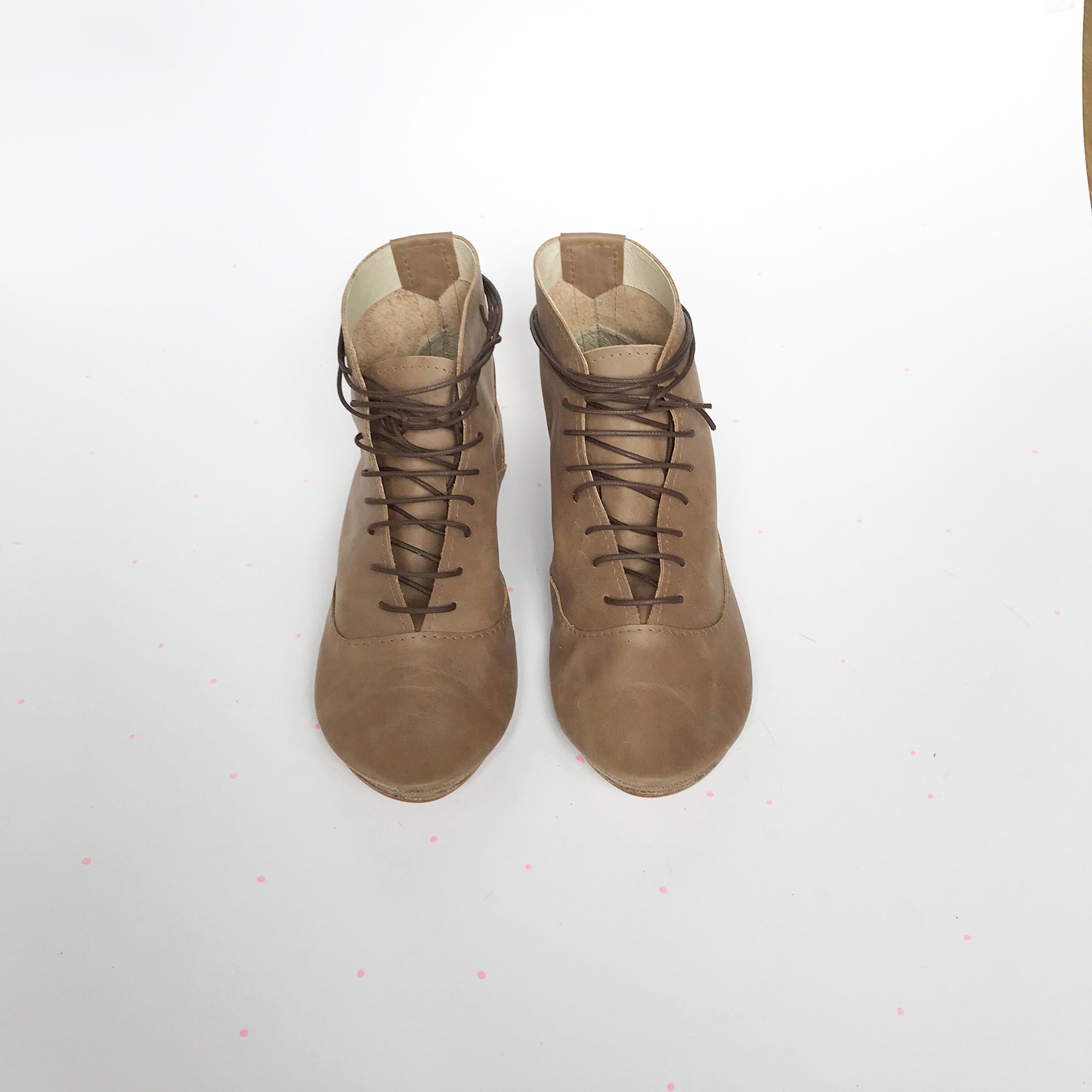 Women s Lace up Ankle Boots in Brown Italian Leather Low Heel