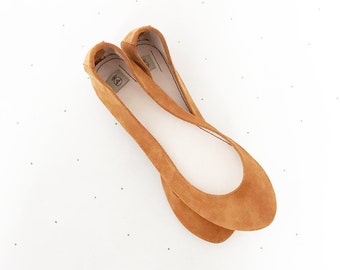 Womens Handmade Ballet Flats Shoes in Soft Burnt Orange Tan Italian Leather, Elehandmade Shoes