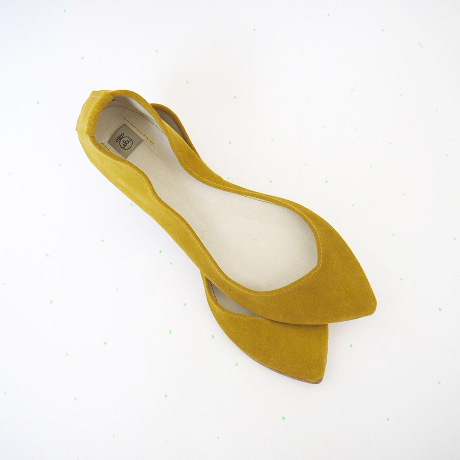 ballet flats shoes. pointy shoes. pointed ballet flats. yellow ballet flats. leather slip on. pointed ballerinas. bridal shoes.