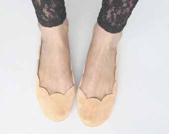 Ballet Flats Shoes in Peach Italian Soft Leather, Brautschuhe, Elehandmade shoes