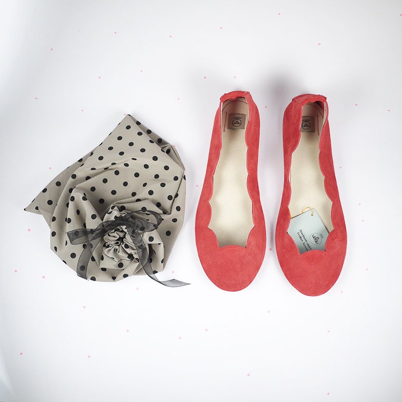 Red Ballet Flats Shoes in Soft Italian Leather, Low Heel Comfortable Shoes, Elehandmade image 4