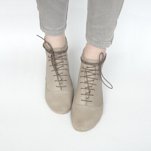 Women Ankle Low Heel Boots in Light Taupe Italian Soft - Etsy