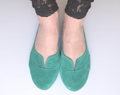 Oxfords Shoes in Emerald Aqua Green Italian Soft Leather, Elehandmade Flats Shoes