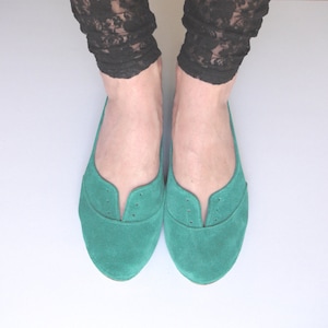 Oxfords Shoes in Emerald Aqua Green Italian Soft Leather, Elehandmade Flats Shoes image 1