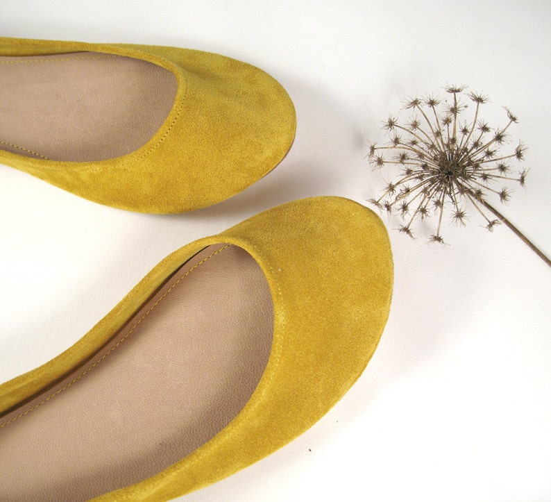 Leather Ballet Flats in Yellow Comfortable Low Heel Bridal Etsy