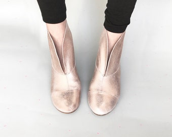 Rose Gold Ankle Leather Handmade Boots - Elehandmade Shoes - Bridal Shoes