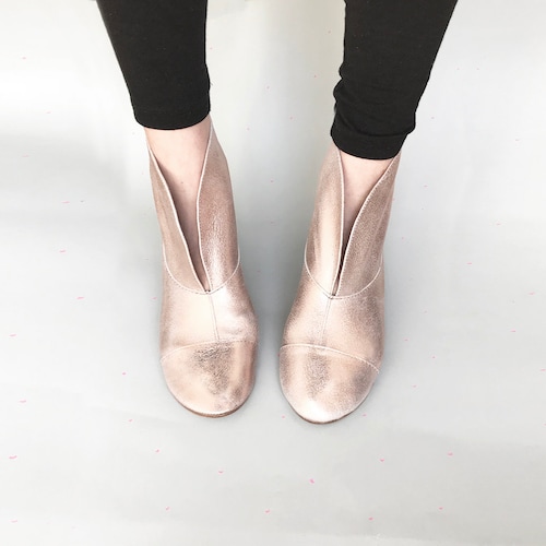Rose Gold Ankle Leather Handmade Boots 