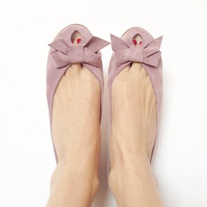 Ballet Flats Shoes in Rose Smoke Italian Leather, Bridal Comfortable Shoes with Bow image 3