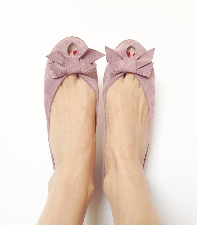 Ballet Flats Shoes in Rose Smoke Italian Leather, Bridal Comfortable Shoes with Bow image 3