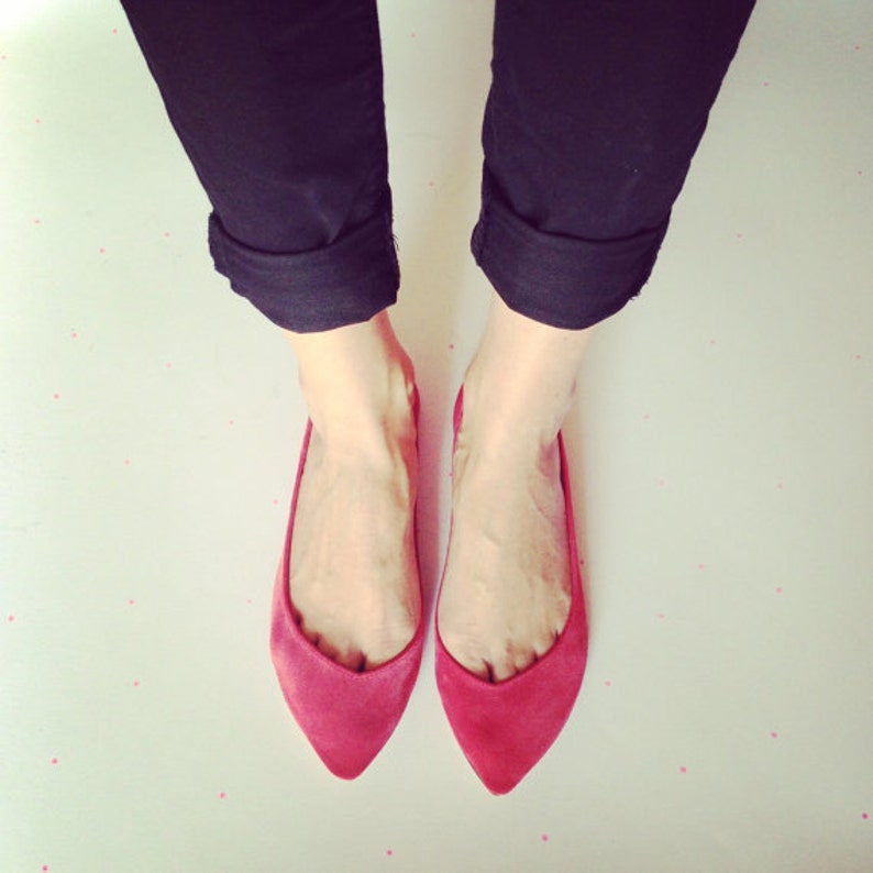 Pointy Toe Flats Shoes in Soft Red Italian Leather, Elehandmade Shoes image 2