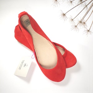 Red Ballet Flats Shoes in Italian Soft Leather, Handmade Low Heel Bridal Shoes, Elehandmade
