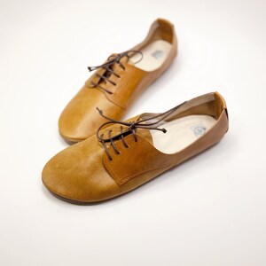 May include: Two pairs of brown leather lace-up shoes with a pointed toe.