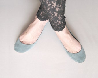 Ballet Flats Shoes in Serenity Blue Gray Soft Italian Leather, Handmade Bridal Shoes, Elehandmade