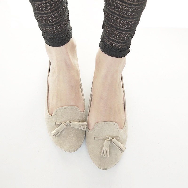 Loafers Shoes in Sand Cream Leather Suede and Matching Tassels Etsy