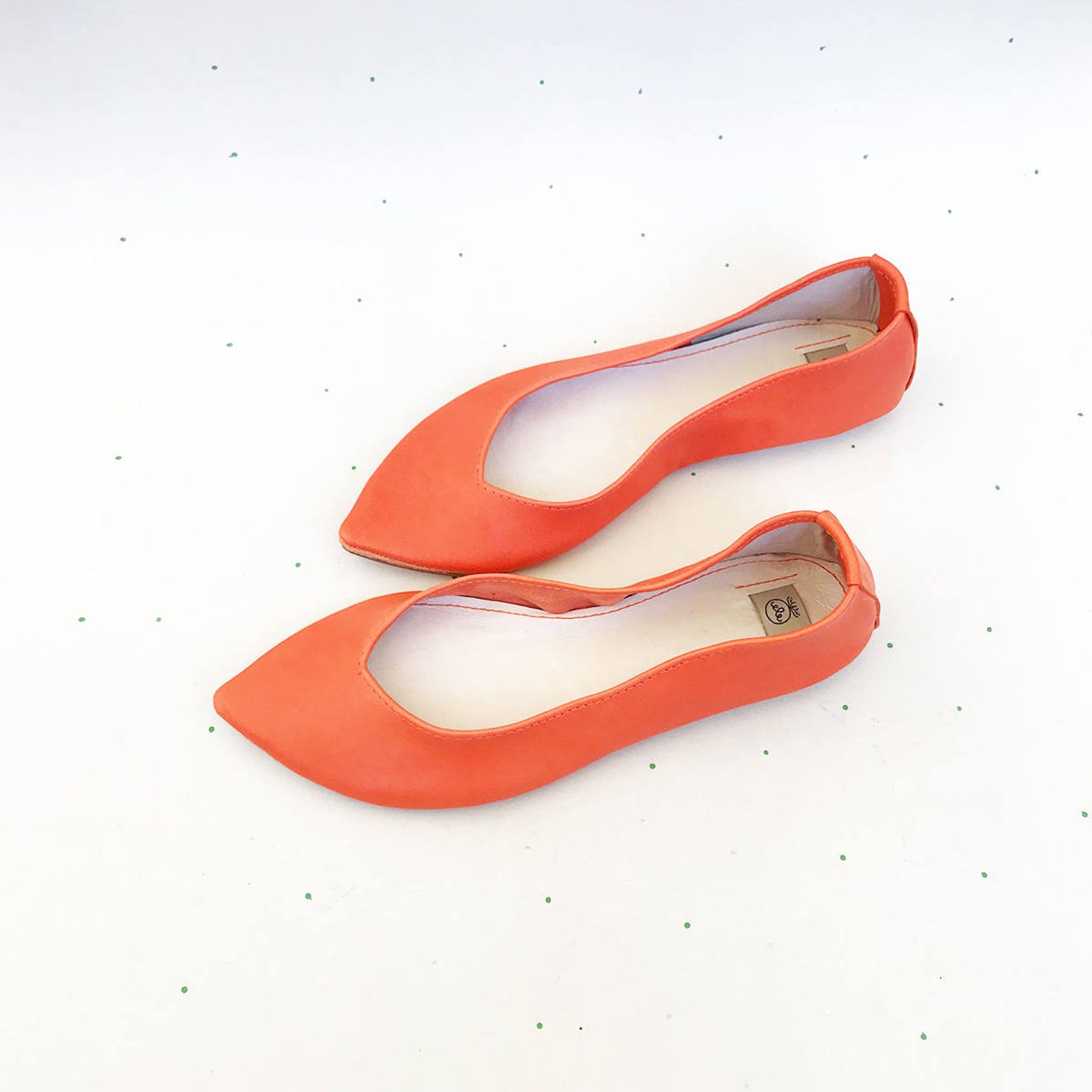 shoes on sale, 20% off, size 40, ready to ship, pointy shoes ballet flats in tangerine orange leather, elehandmade shoes, 90s fl shoes on sale, 20% off, size 40, ready to ship, pointy shoes ballet flats in tangerine orange leather, elehandmade shoes, 90s fl