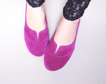 Oxfords de cuero italiano hechos a mano: Pisos Elehandmade de color rosa ciclamen