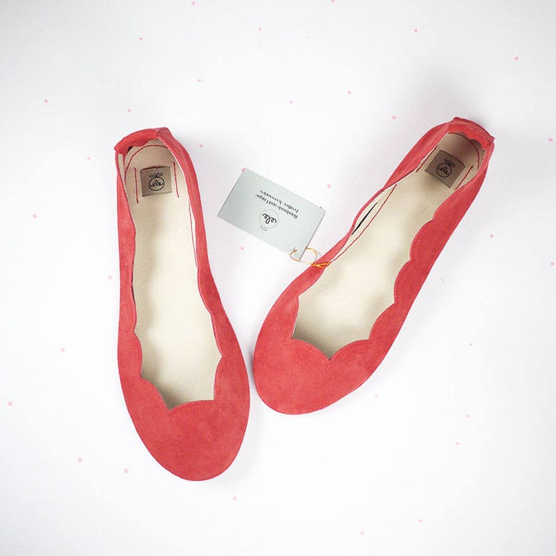 Red Ballet Flats Shoes in Soft Italian Leather, Low Heel Comfortable Shoes, Elehandmade image 1