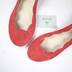 Red Ballet Flats Shoes in Soft Italian Leather, Low Heel Comfortable Shoes, Elehandmade image 2
