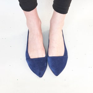 D'Orsay Pointy Toe Flats in Navy Blue Soft Italian Leather | Elehandmade Shoes