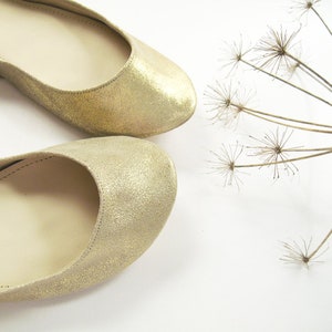 Ballet Flats Shoes in Soft Gold Italian Leather, Handmade Bridal Elegant Ballerinas, Elehandmade Shoes image 3