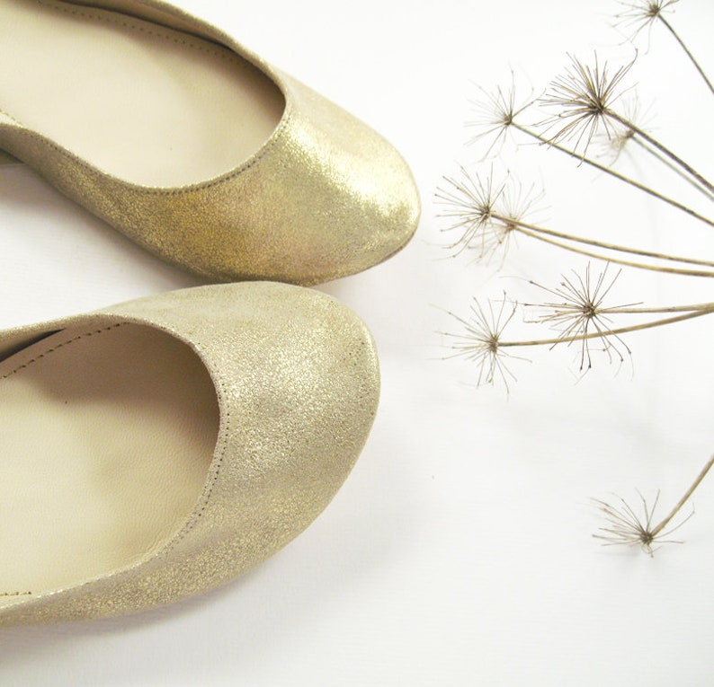 Ballet Flats Shoes in Soft Gold Italian Leather, Handmade Bridal Elegant Ballerinas, Elehandmade Shoes image 3