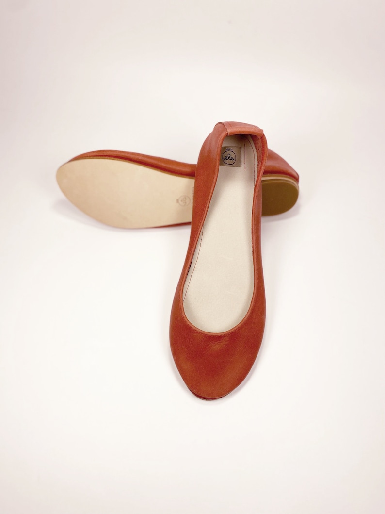 Handmade Ballet Flat Shoes in Red Italian Soft Leather, elehandmade image 4