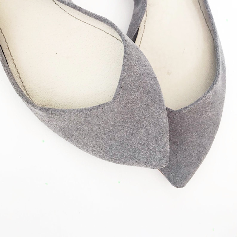Pointy Shoes. Comfortable Flats. Pointy Flats. Gray Leather Shoes. Handmade Ballet Flats. Handmade Shoes. Grey Flats Shoes. Minimalist Flats image 4