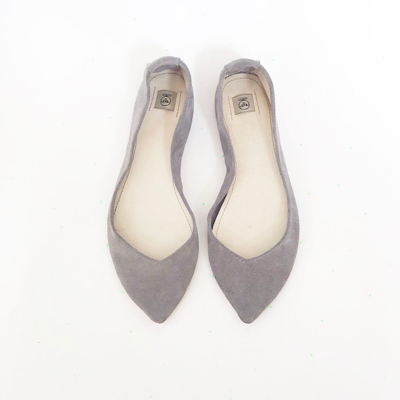 Pointy Shoes. Comfortable Flats. Pointy Flats. Gray Leather Shoes. Handmade Ballet Flats. Handmade Shoes. Grey Flats Shoes. Minimalist Flats image 1