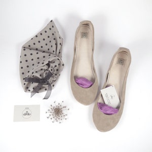 Ballet Flats Shoes in Rose Smoke Italian Soft Leather, Low Heel Bridal Shoes, Elehandmade image 3