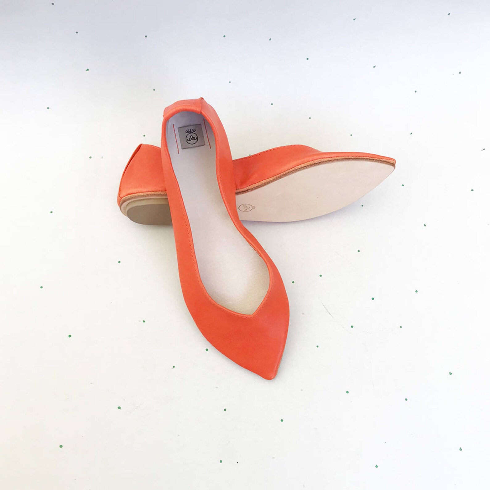 shoes on sale, 20% off, size 40, ready to ship, pointy shoes ballet flats in tangerine orange leather, elehandmade shoes, 90s fl shoes on sale, 20% off, size 40, ready to ship, pointy shoes ballet flats in tangerine orange leather, elehandmade shoes, 90s fl