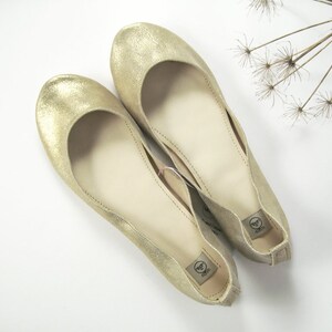 Ballet Flats Shoes in Soft Gold Italian Leather, Handmade Bridal Elegant Ballerinas, Elehandmade Shoes image 4