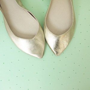 Gold Pointed Toe Wedding Flats For Bride | Brautschuhe  | Scarpe da Sposa  | Elehandmade Shoes