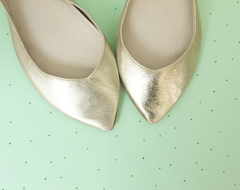 Gold Pointed Toe Wedding Flats For Bride | Brautschuhe  | Scarpe da Sposa  | Elehandmade Shoes