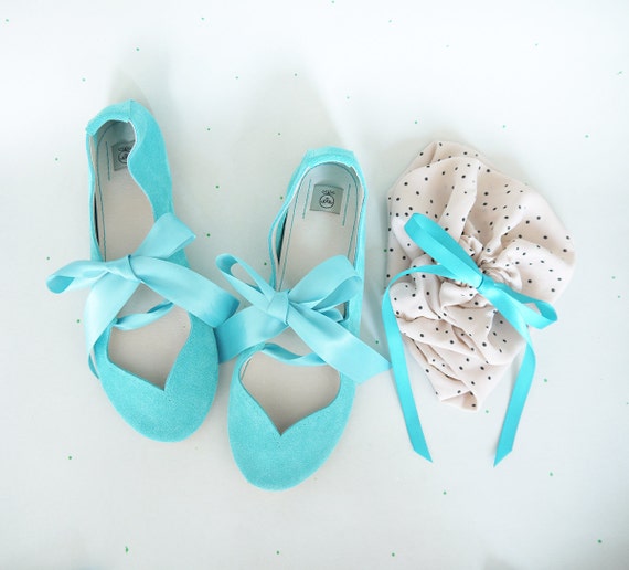 blue ballet shoes with ribbon